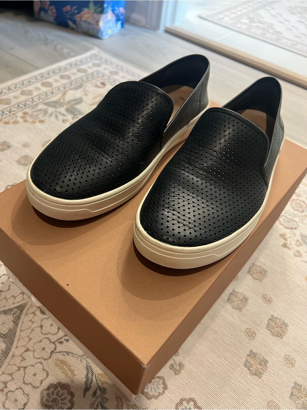 Via Spiga Black Perforated Slip-On Sneakers with White Sole